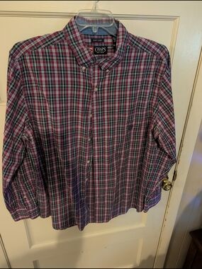 Chaps Men's Red, Blue & White Plaid Button-Down Shirt